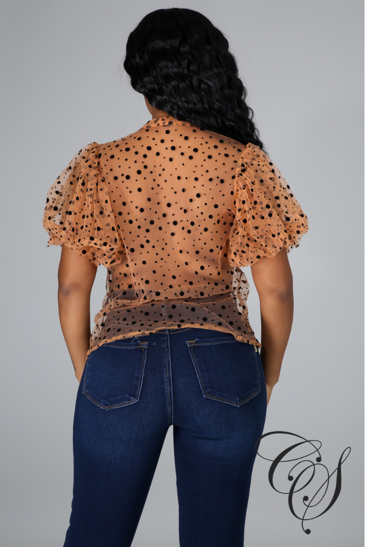 Lynn Mesh Dot Print Button Blouse