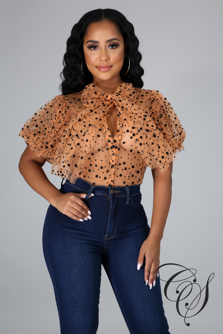 Lynn Mesh Dot Print Button Blouse