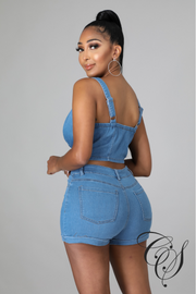Magdalena Denim Button Crop Top & Shorts Set