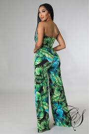 Mara Green Tropical Strapless Jumpsuit