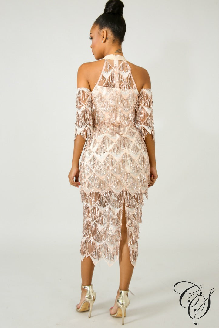 Margaret Fringe Sequin Midi Dress, Dresses - Designs By Cece Symoné