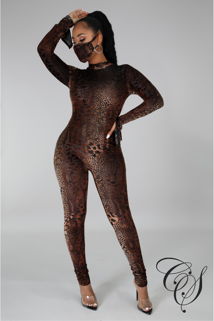 Mariam Animal Print Jumpsuit with Face Mask