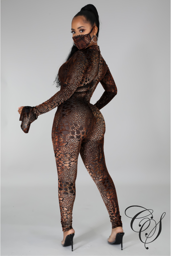 Mariam Animal Print Jumpsuit with Face Mask