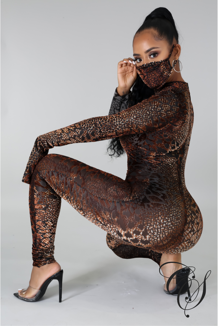 Mariam Animal Print Jumpsuit with Face Mask