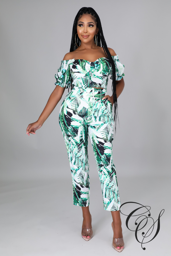 Marietta Green Tropical Pant Set