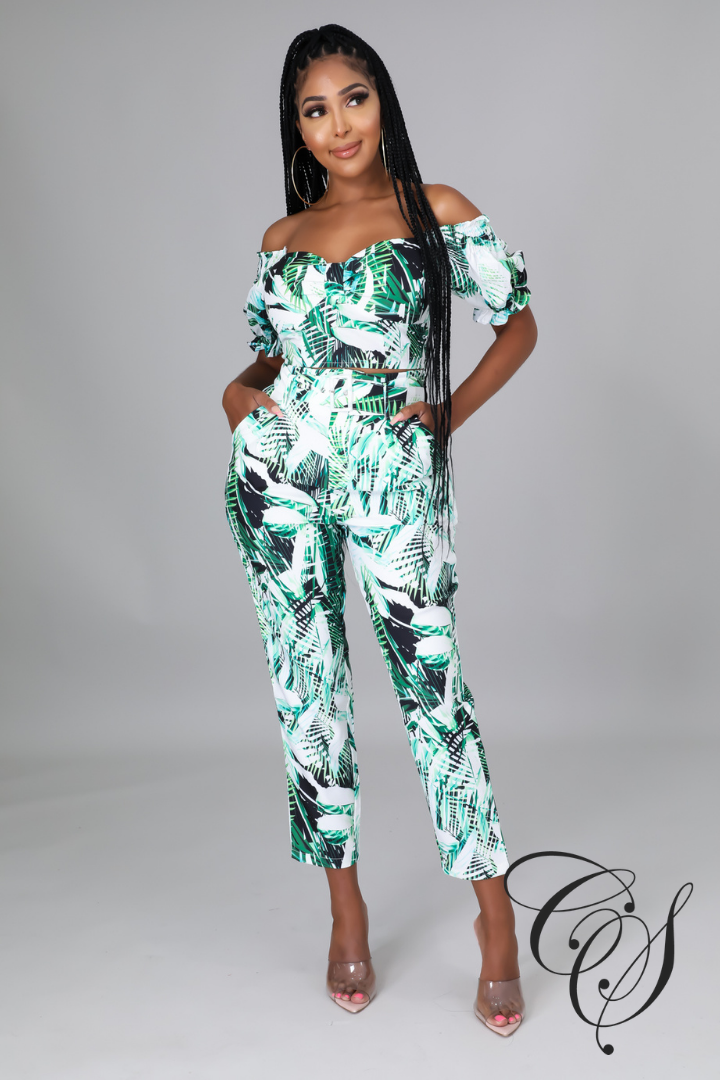 Marietta Green Tropical Pant Set