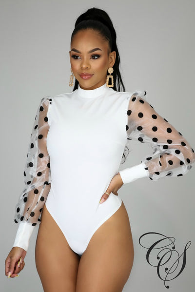 Marsha Polka Dot Organza Sleeves Bodysuit, Bodysuit - Designs By Cece Symoné