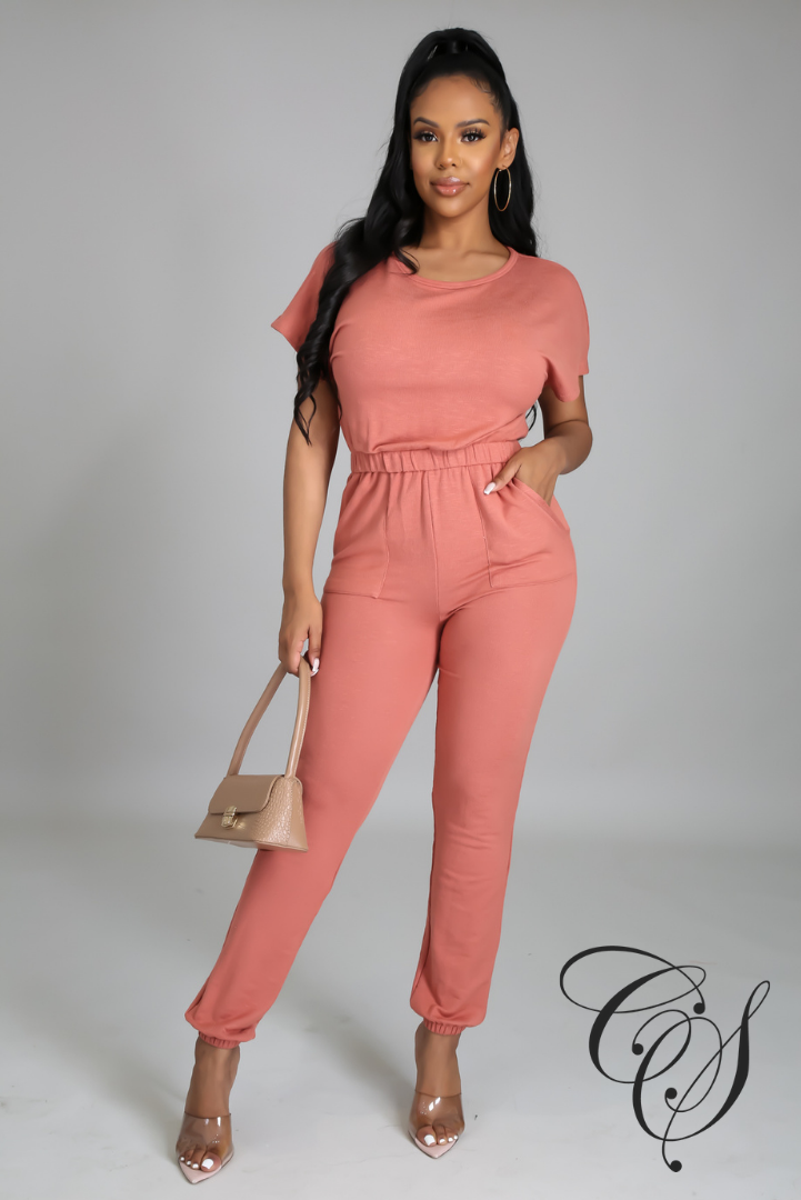 Mattie Short Sleeve Sweat Jumpsuit