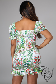 May White Tropical Ruched Dress