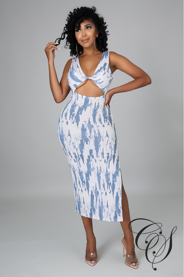 Meka Front Twist Cut out Printed Dress