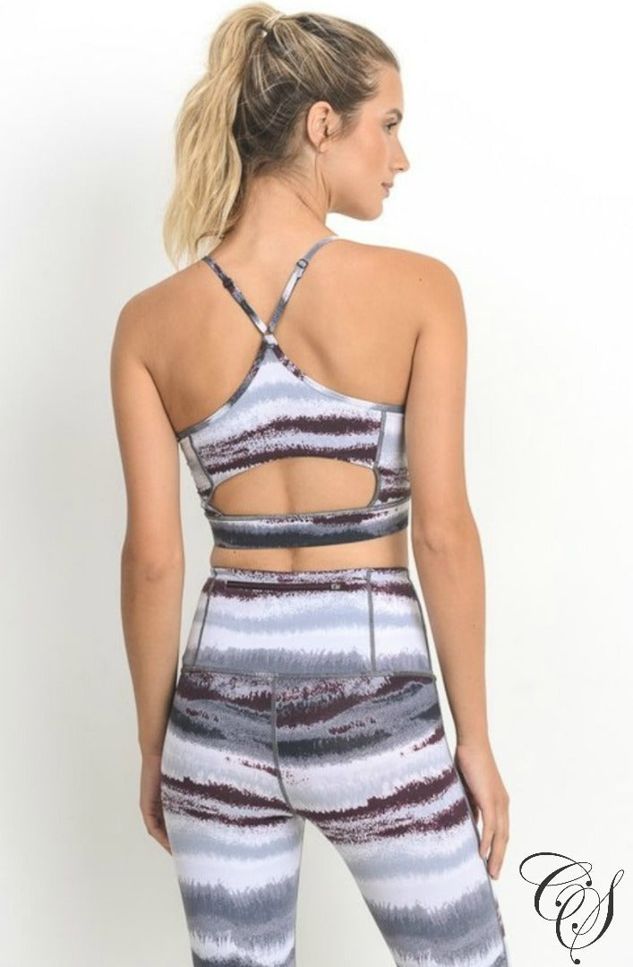 Mel Zen Print Spaghetti Strap Cut Out Sports Bra, active wear - Designs By Cece Symoné