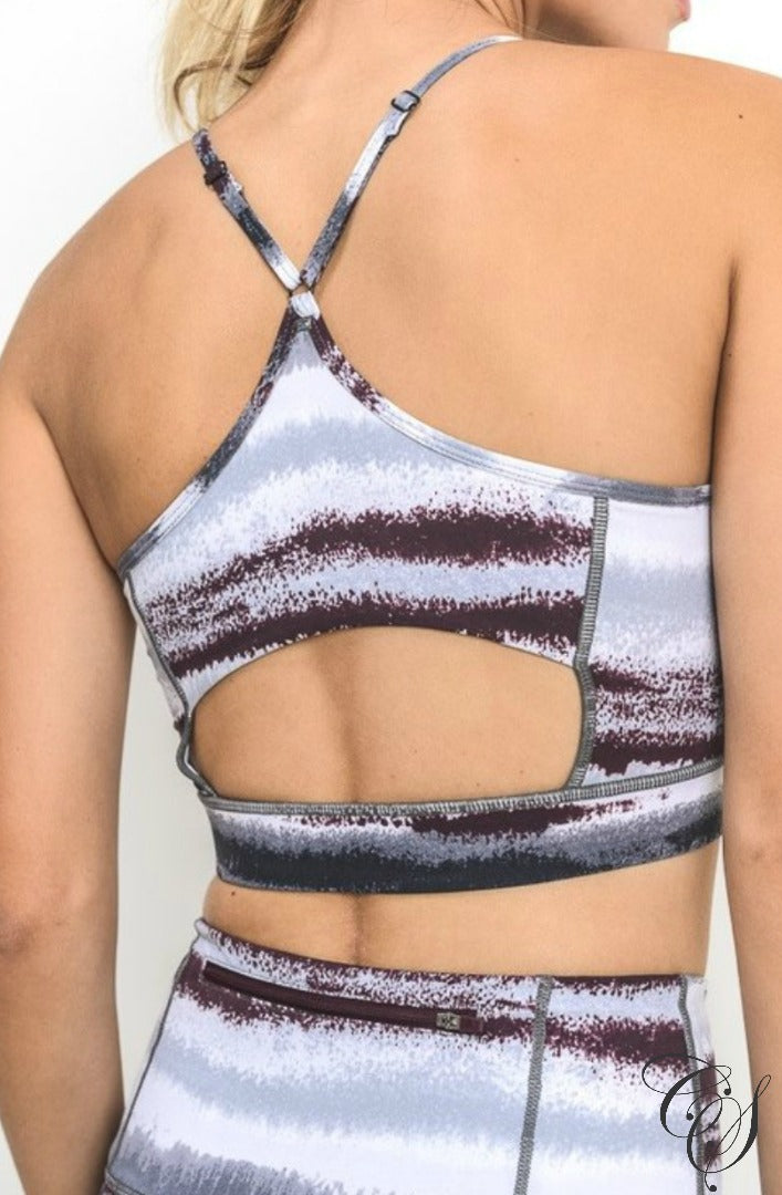 Mel Zen Print Spaghetti Strap Cut Out Sports Bra, active wear - Designs By Cece Symoné