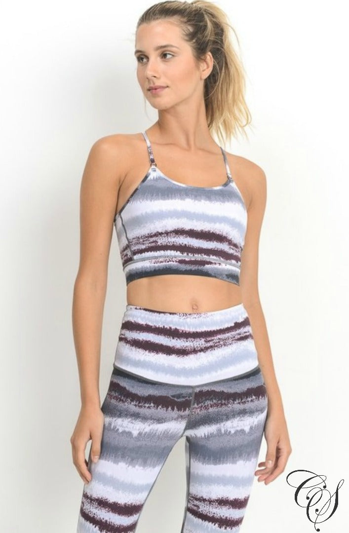 Mel Zen Print Spaghetti Strap Cut Out Sports Bra, active wear - Designs By Cece Symoné