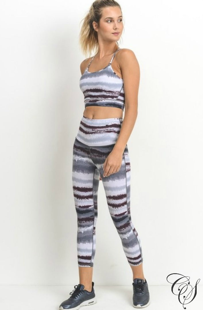 Mel Zen Print Spaghetti Strap Cut Out Sports Bra, active wear - Designs By Cece Symoné