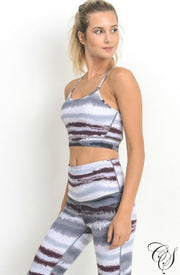 Mel Zen Print Spaghetti Strap Cut Out Sports Bra, active wear - Designs By Cece Symoné