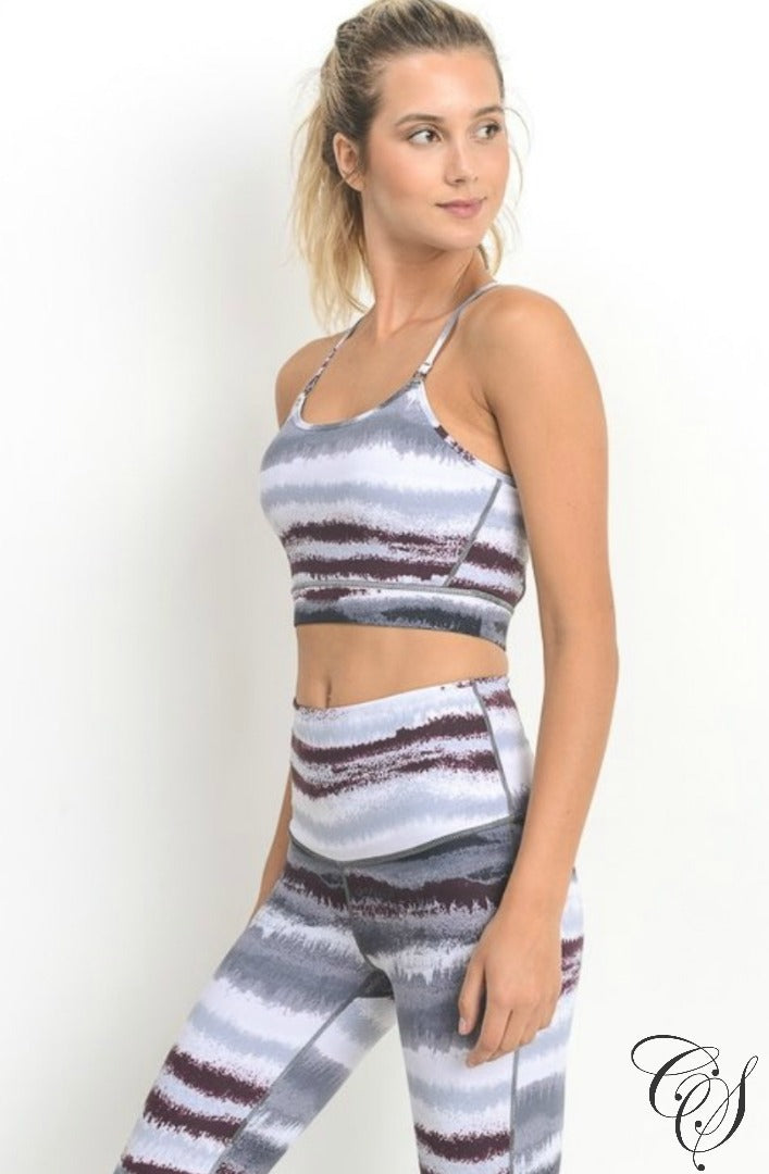 Mel Zen Print Spaghetti Strap Cut Out Sports Bra, active wear - Designs By Cece Symoné