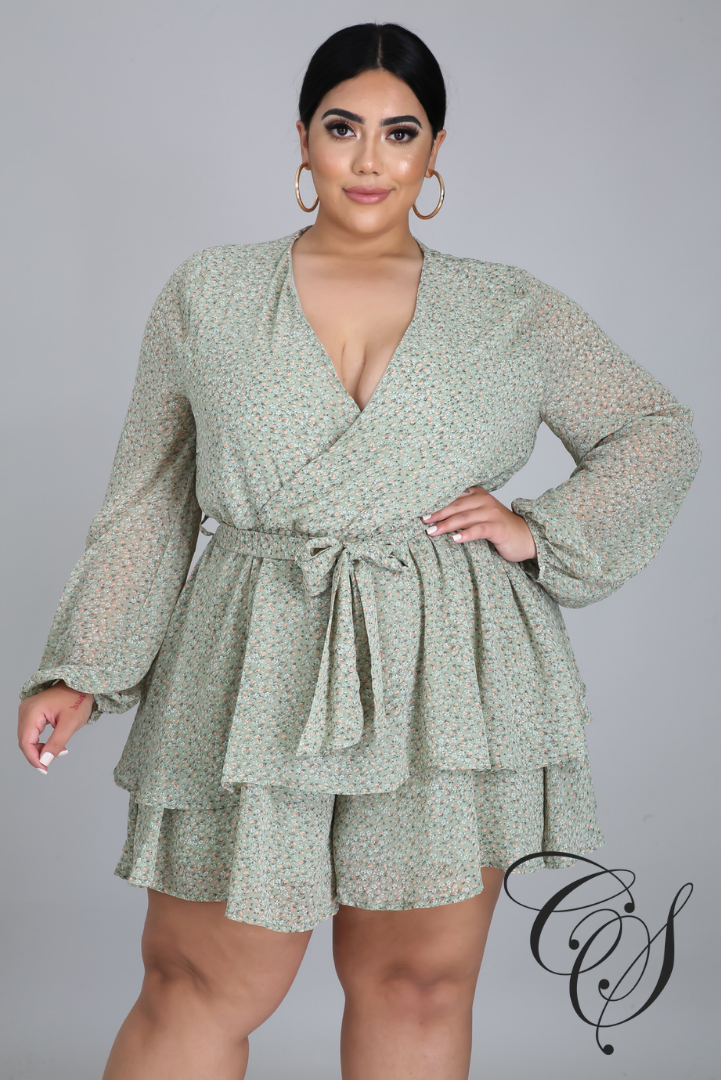 Meshia Mint Floral Print Romper