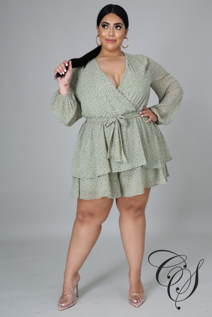 Meshia Mint Floral Print Romper