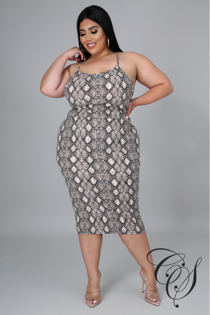 Milena Snakeskin Print Strappy Midi Dress