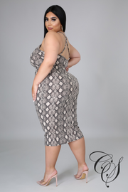Milena Snakeskin Print Strappy Midi Dress