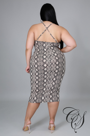 Milena Snakeskin Print Strappy Midi Dress