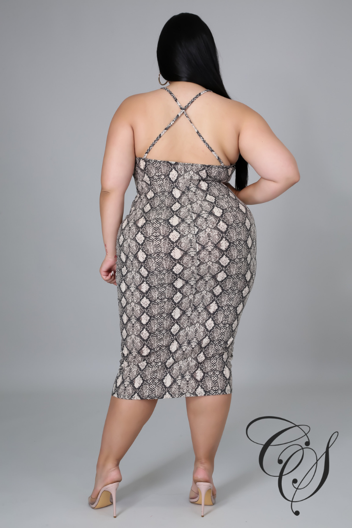 Milena Snakeskin Print Strappy Midi Dress