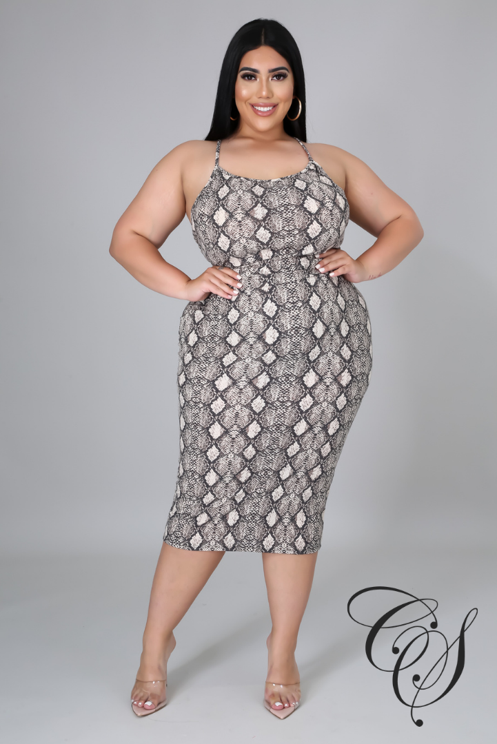 Milena Snakeskin Print Strappy Midi Dress