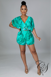 Millie Multi Printed Chiffon Romper w/ Belt