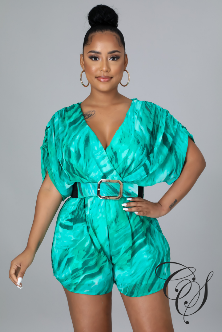 Millie Multi Printed Chiffon Romper w/ Belt