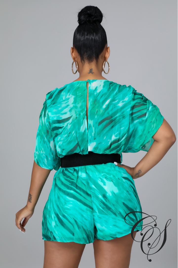 Millie Multi Printed Chiffon Romper w/ Belt