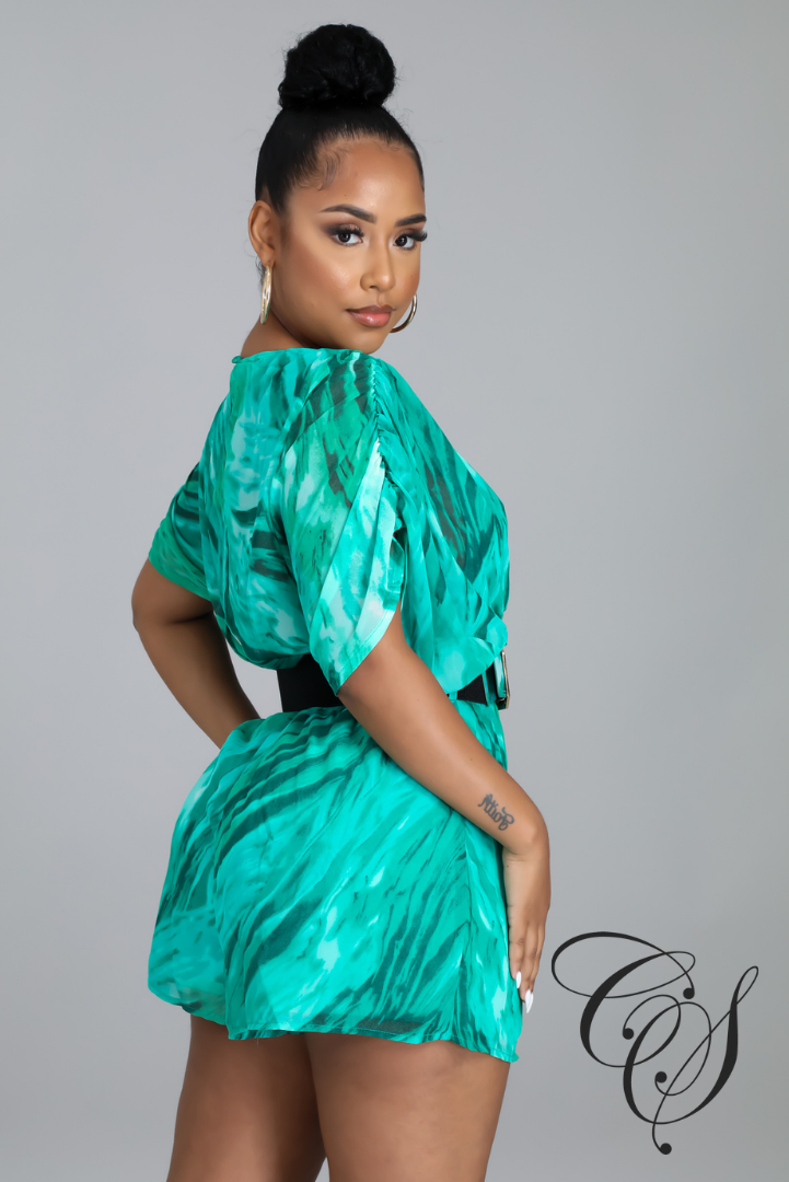 Millie Multi Printed Chiffon Romper w/ Belt