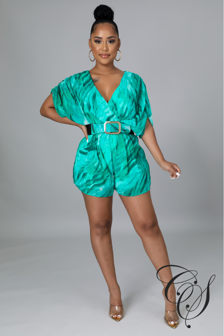 Millie Multi Printed Chiffon Romper w/ Belt