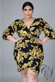 Mindy Gold Leaf Print Mini Dress