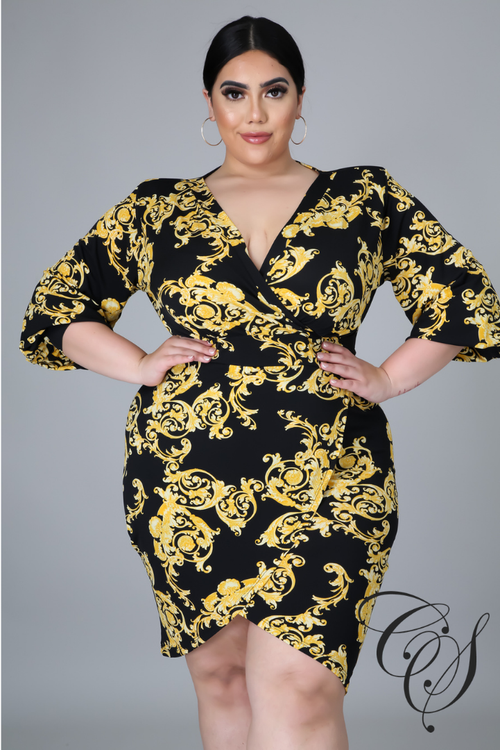 Mindy Gold Leaf Print Mini Dress