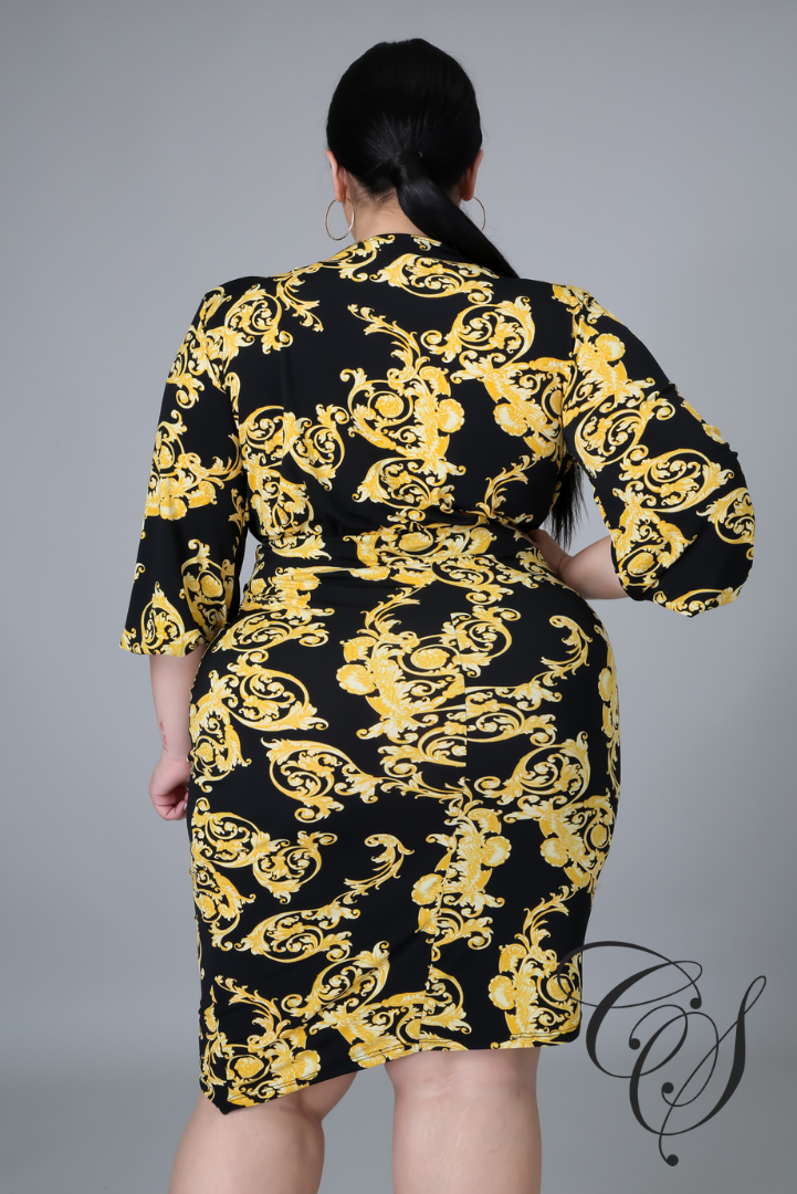 Mindy Gold Leaf Print Mini Dress