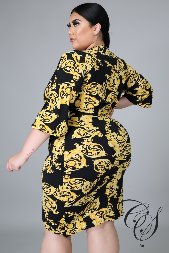 Mindy Gold Leaf Print Mini Dress