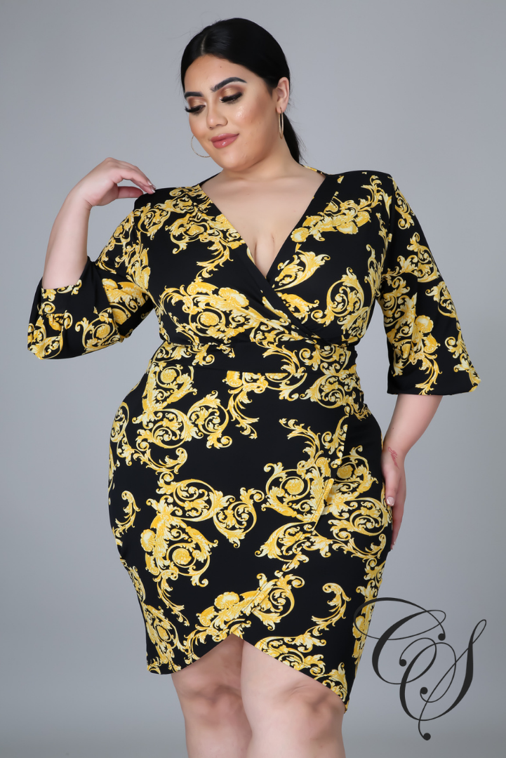 Mindy Gold Leaf Print Mini Dress