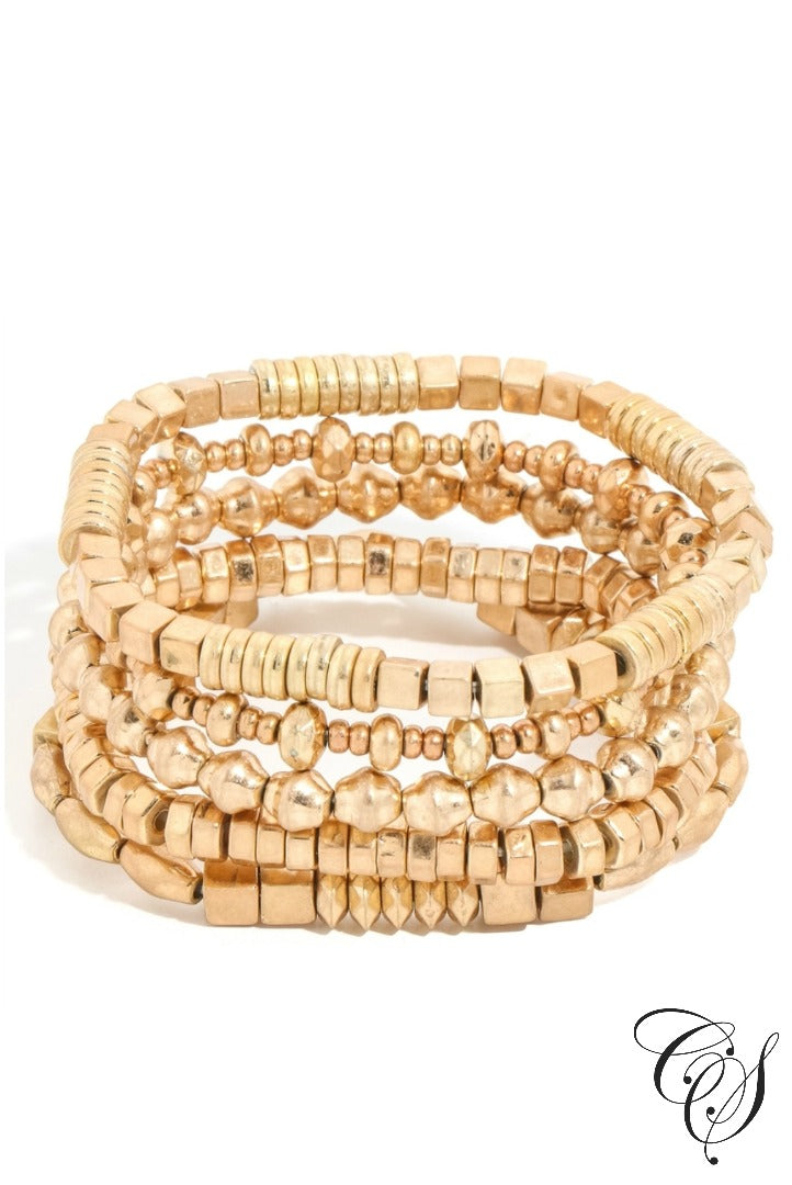 Mixed Metallic Beaded Bracelet Set, Bracelet - Designs By Cece Symoné