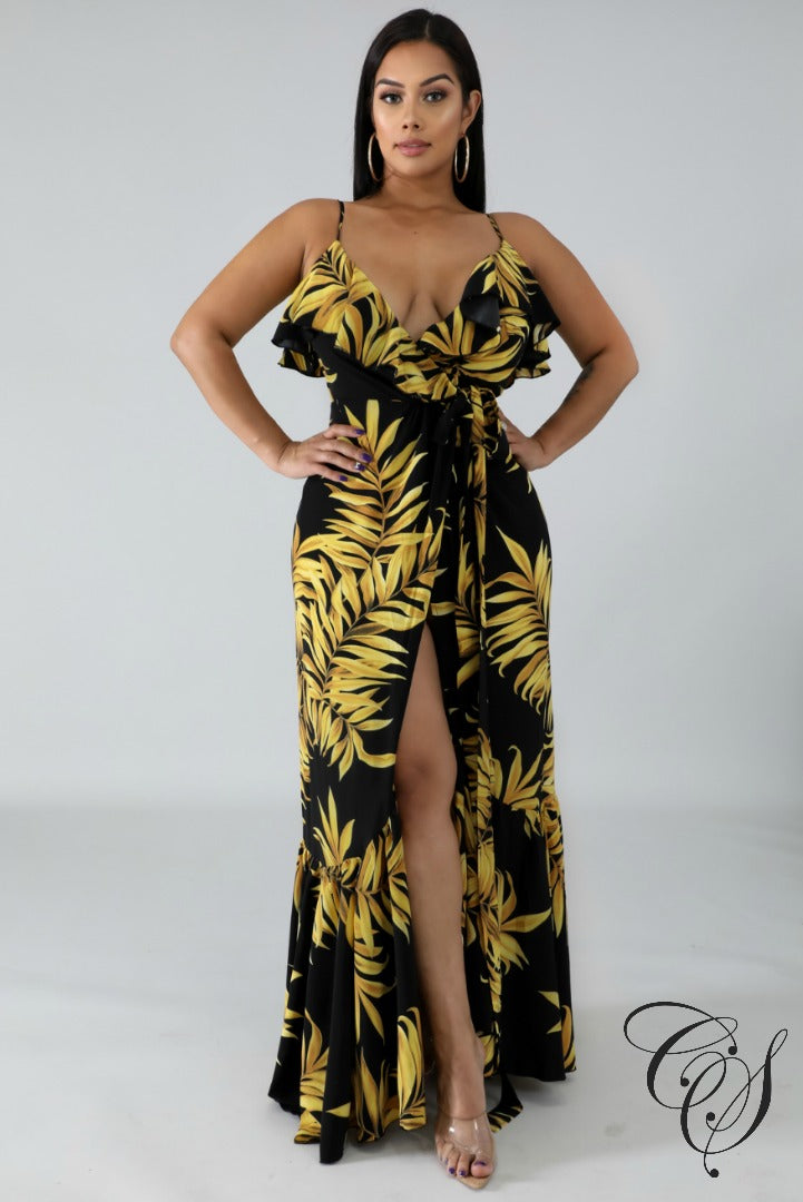 Monica Golden Leaves Wrap Dress, Dresses - Designs By Cece Symoné