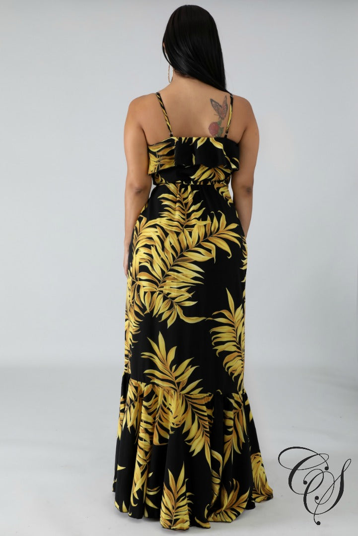 Monica Golden Leaves Wrap Dress, Dresses - Designs By Cece Symoné