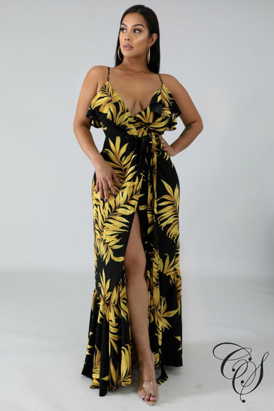 Monica Golden Leaves Wrap Dress, Dresses - Designs By Cece Symoné
