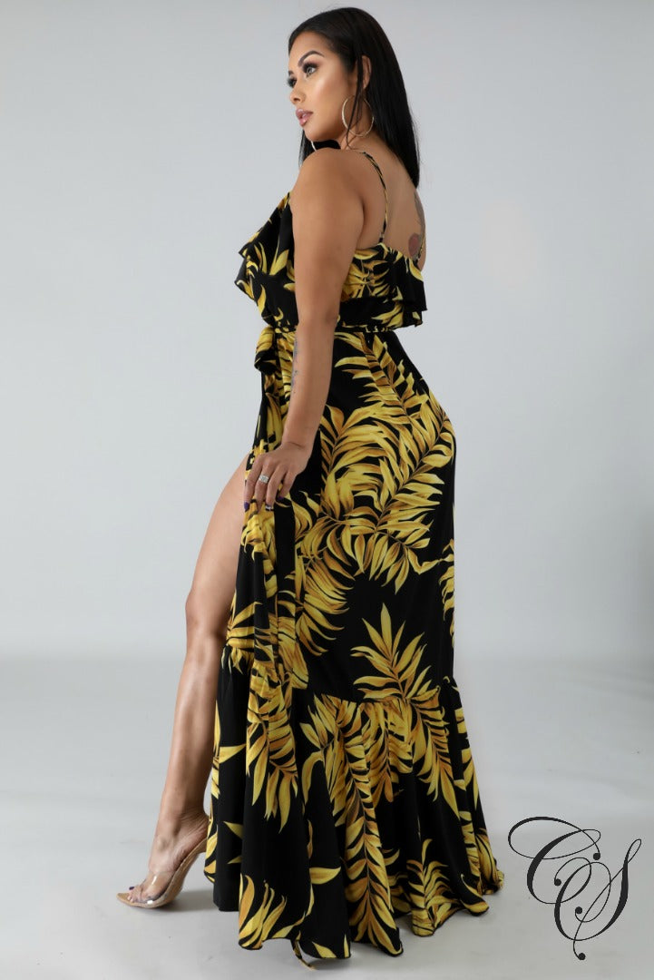 Monica Golden Leaves Wrap Dress, Dresses - Designs By Cece Symoné