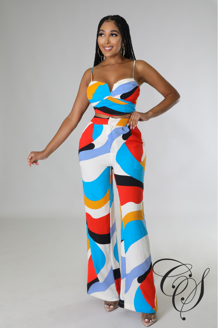 Mosley Abstract Print Wide Leg Pant Set