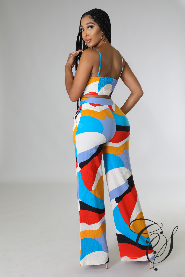 Mosley Abstract Print Wide Leg Pant Set