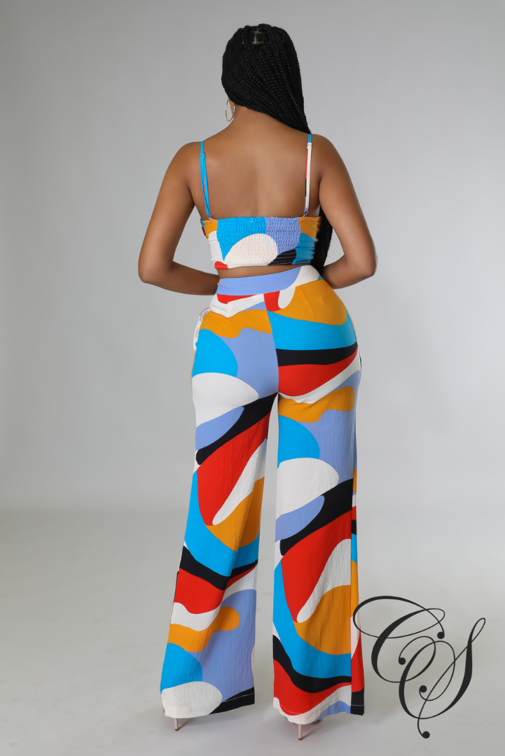 Mosley Abstract Print Wide Leg Pant Set