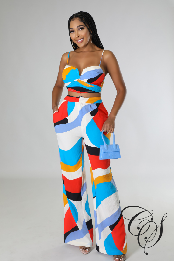 Mosley Abstract Print Wide Leg Pant Set