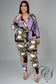 Nakia Purple Chain Print Bodysuit Pant Set