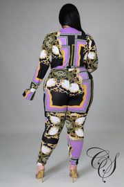 Nakia Purple Chain Print Bodysuit Pant Set