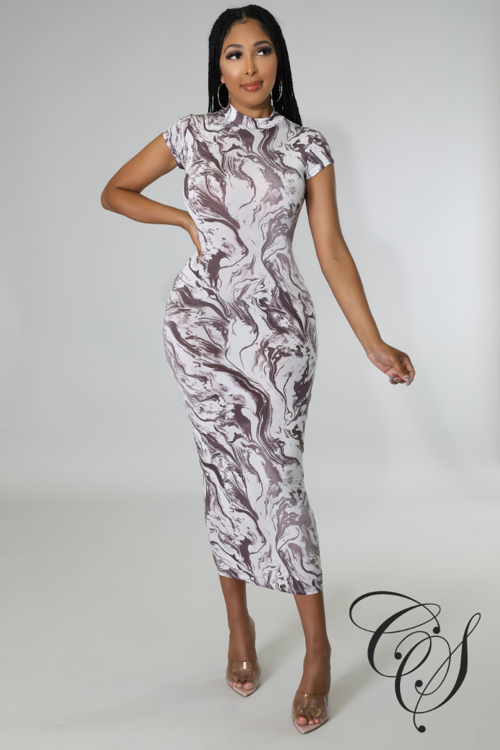 Noah Marble Print High Neck Bodycon Dress