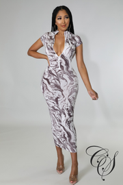 Noah Marble Print High Neck Bodycon Dress